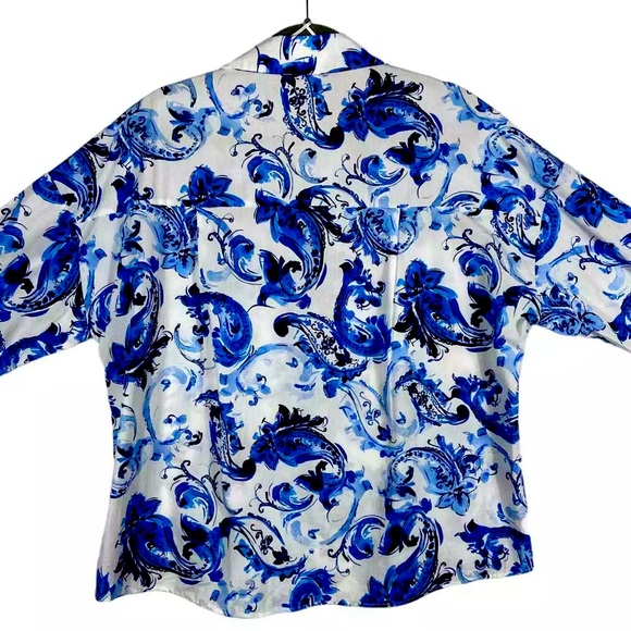 Zara Blue Floral Paisley Poplin Button Front Shirt | Long  Sleeves | Small | New - Picture 4 of 14